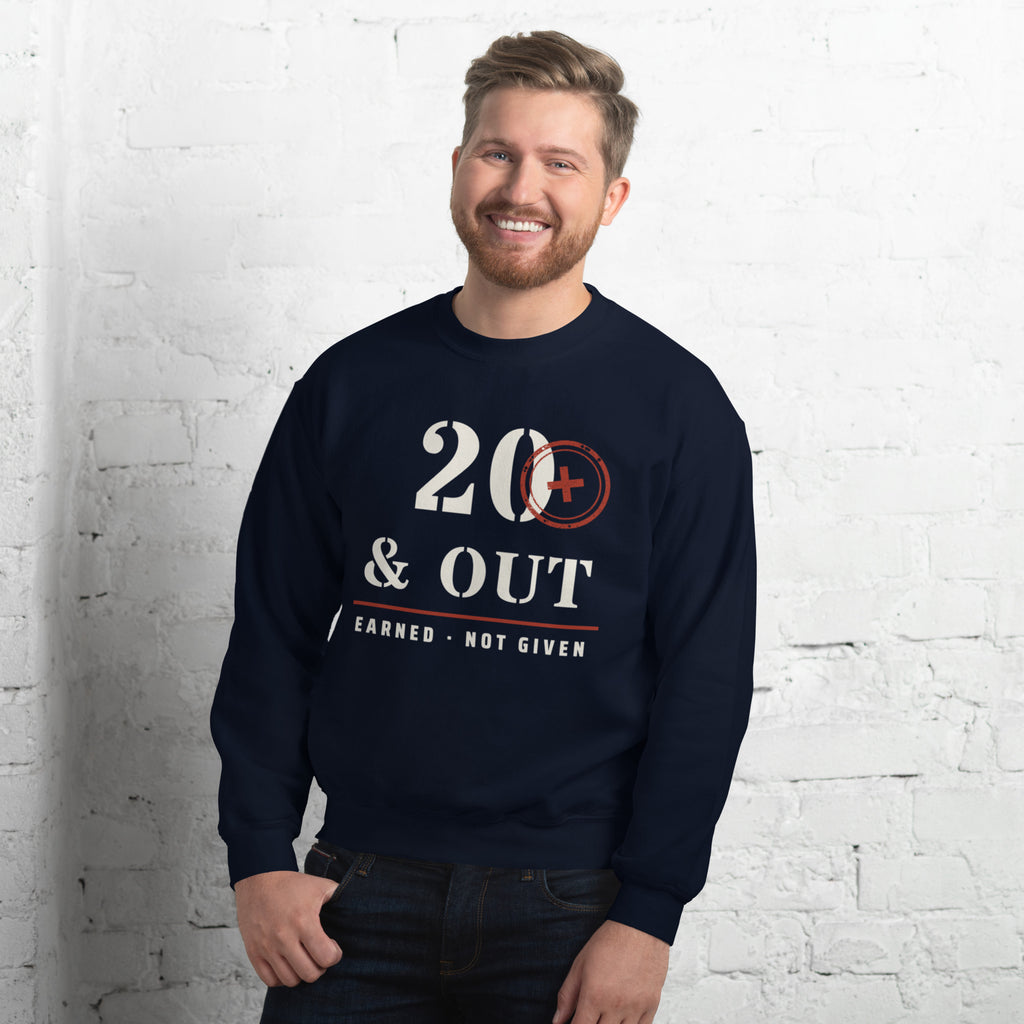 20 Plus & Out Crew Neck Sweatshirt in Navy, front, Twenty & Out