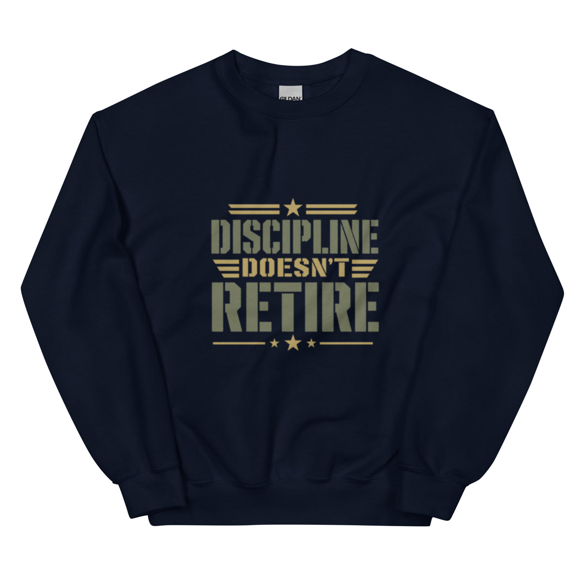 Discipline Doesn't Retire Crew Neck Sweatshirt in Navy, front, Twenty & Out