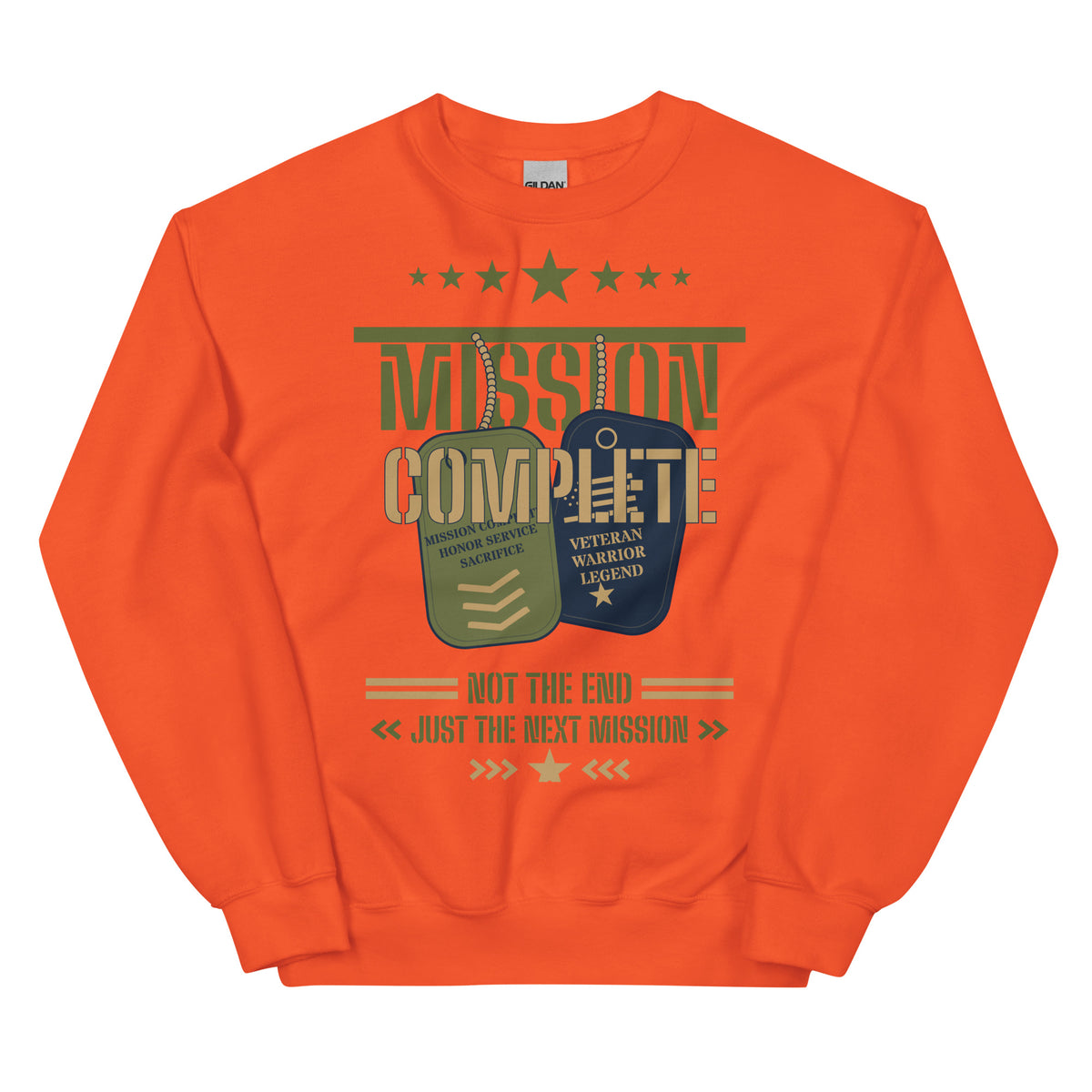 Mission Complete Crew Neck Sweatshirt in Orange, front, Twenty & Out