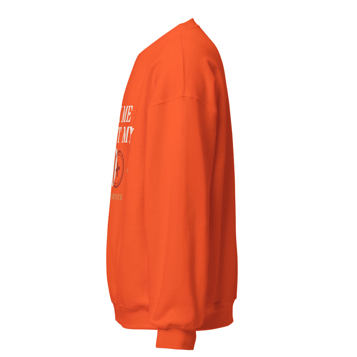 Ask Me About My 20+ Crewneck Sweatshirt in Orange, left, Twenty & Out