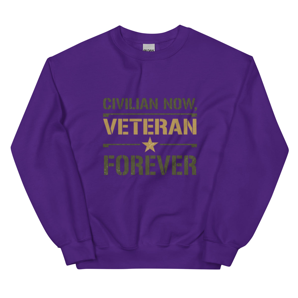 Civilian Now, Veteran Forever Crew Neck Sweatshirt in Purple, front, Twenty & Out
