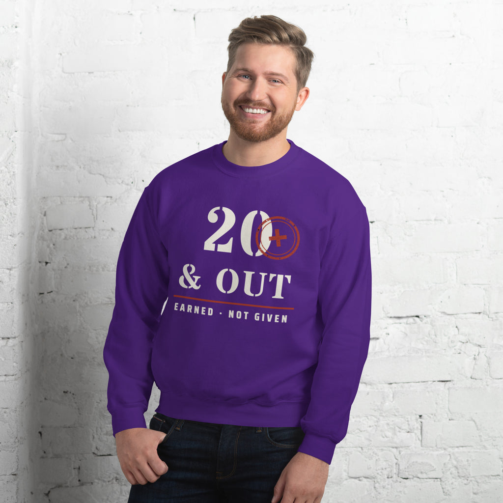 20 Plus & Out Crew Neck Sweatshirt in Purple, front, Twenty & Out