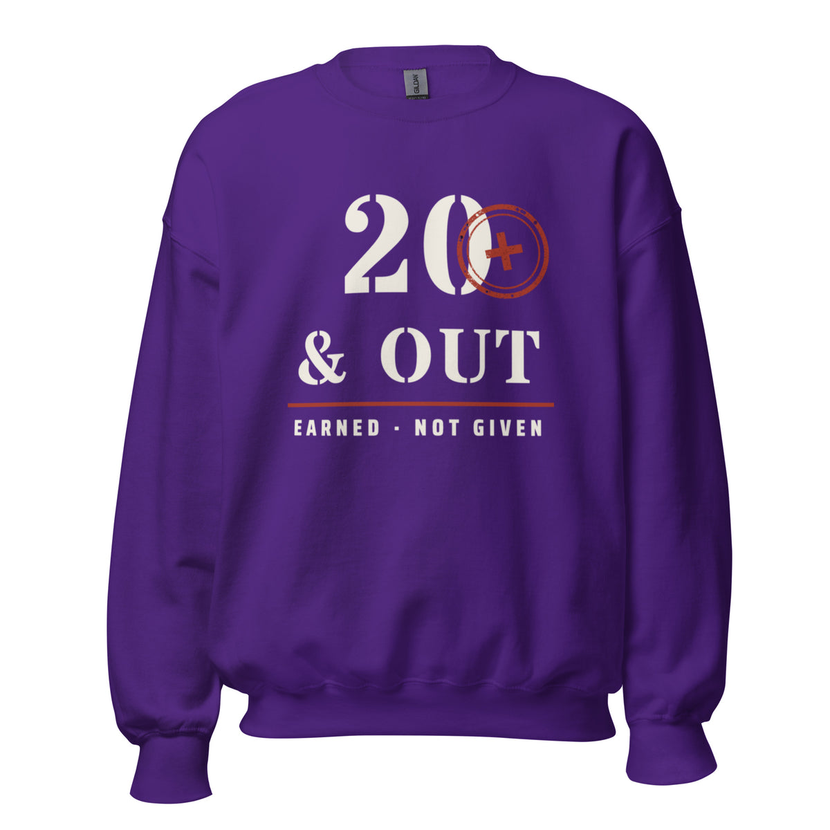 20 Plus & Out Crew Neck Sweatshirt in Purple, front, Twenty & Out