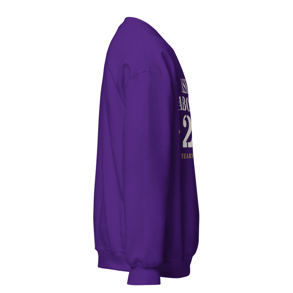 Ask Me About My 20+ Crewneck Sweatshirt in Purple, right, Twenty & Out