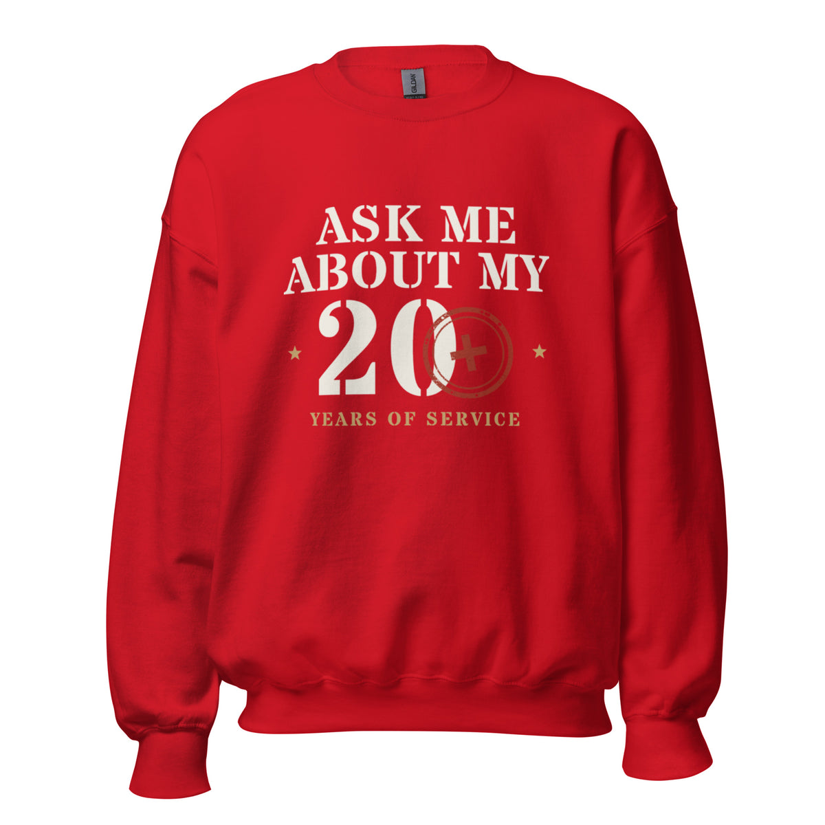 Ask Me About My 20+ Crewneck Sweatshirt in Red, front, Twenty & Out