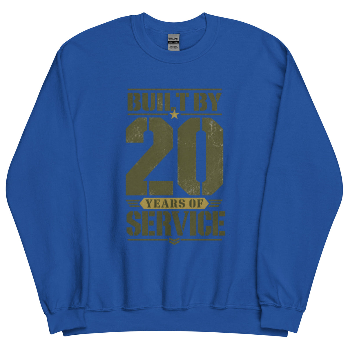 Built By 20 Years of Service Crew Neck Sweatshirt in Royal, front, Twenty & Out
