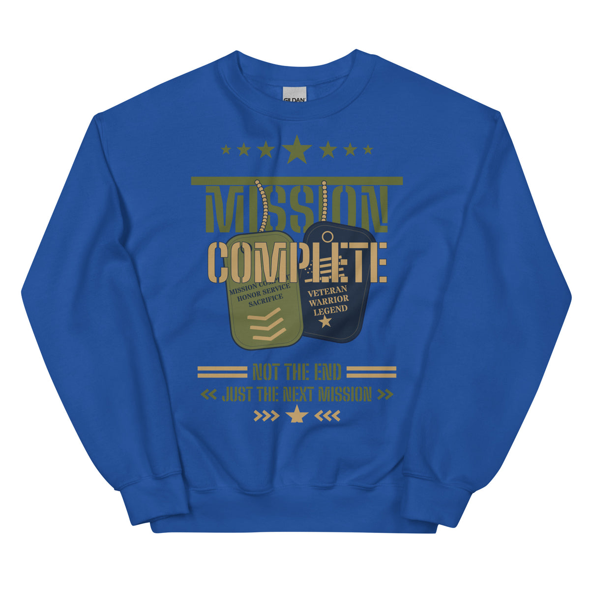 Mission Complete Crew Neck Sweatshirt in Royal, front, Twenty & Out