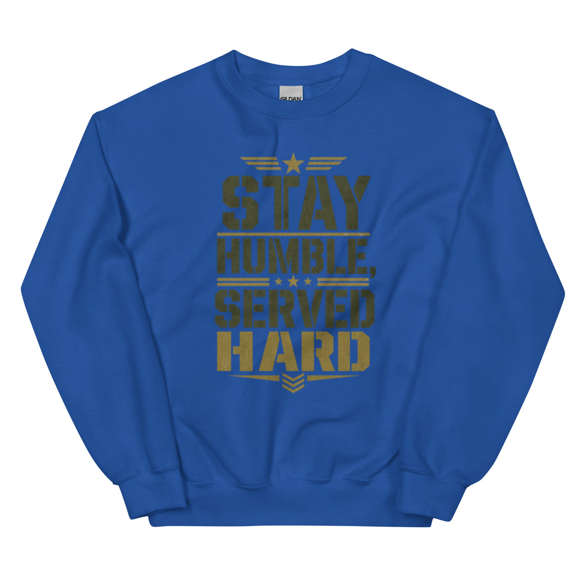 Stay Humble, Serve Hard Crew Neck Sweatshirt in Royal, front, Twenty & Out