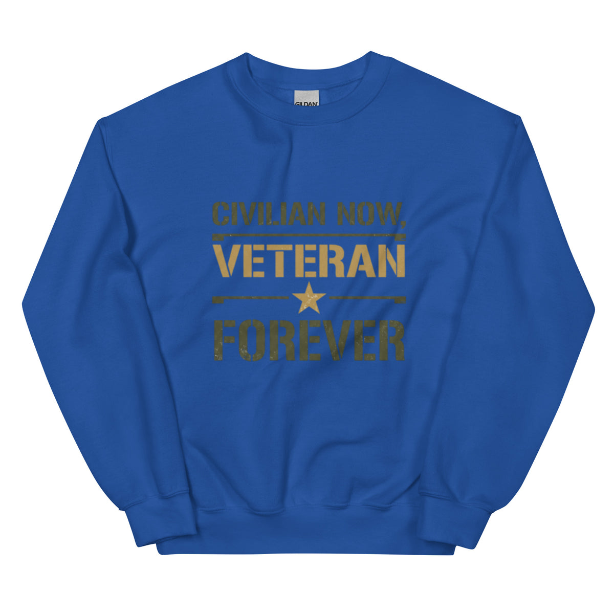 Civilian Now, Veteran Forever Crew Neck Sweatshirt in Royal, front, Twenty & Out