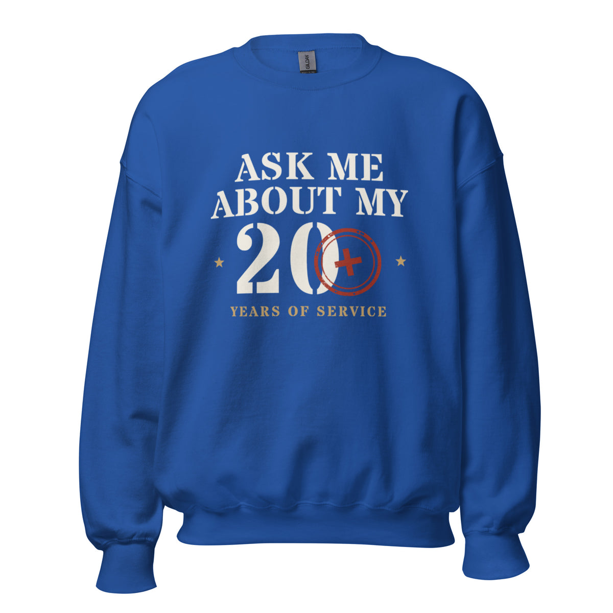 Ask Me About My 20+ Crewneck Sweatshirt in Royal, front, Twenty & Out