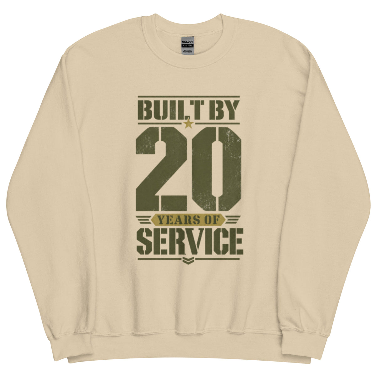 Built By 20 Years of Service Crew Neck Sweatshirt in Sand, front, Twenty & Out