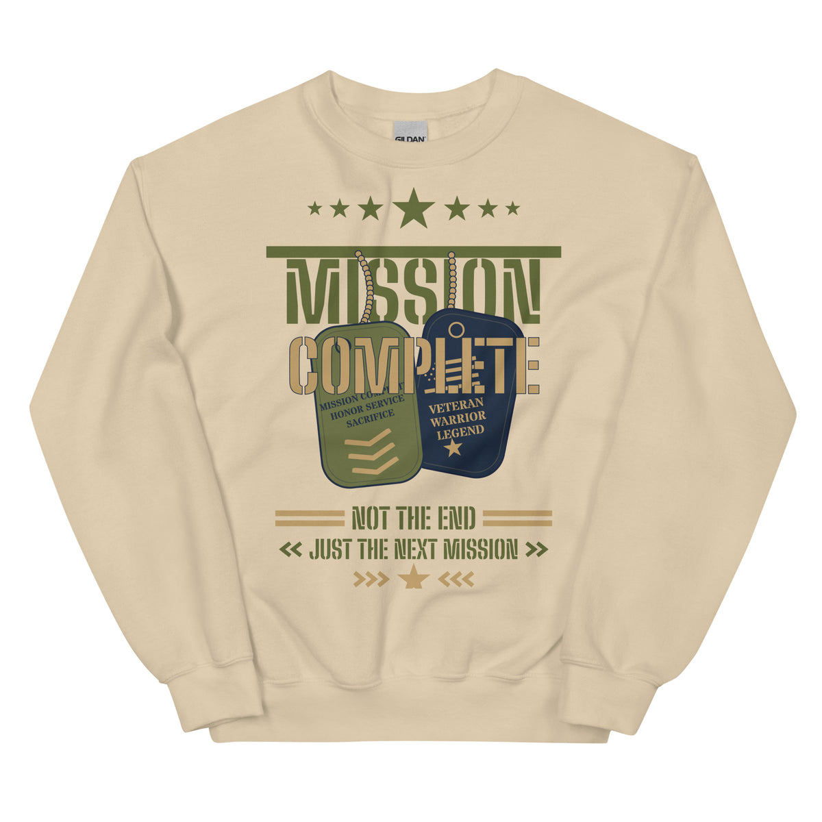 Mission Complete Crew Neck Sweatshirt in Sand, front, Twenty & Out