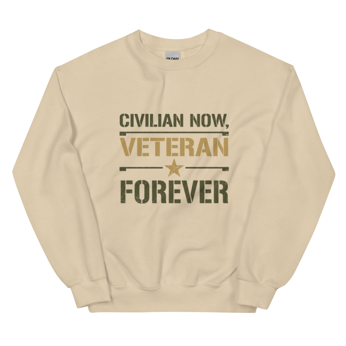 Civilian Now, Veteran Forever Crew Neck Sweatshirt in Sand, front, Twenty & Out