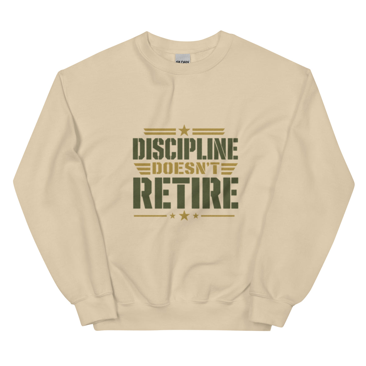 Discipline Doesn't Retire Crew Neck Sweatshirt in Sand, front, Twenty & Out