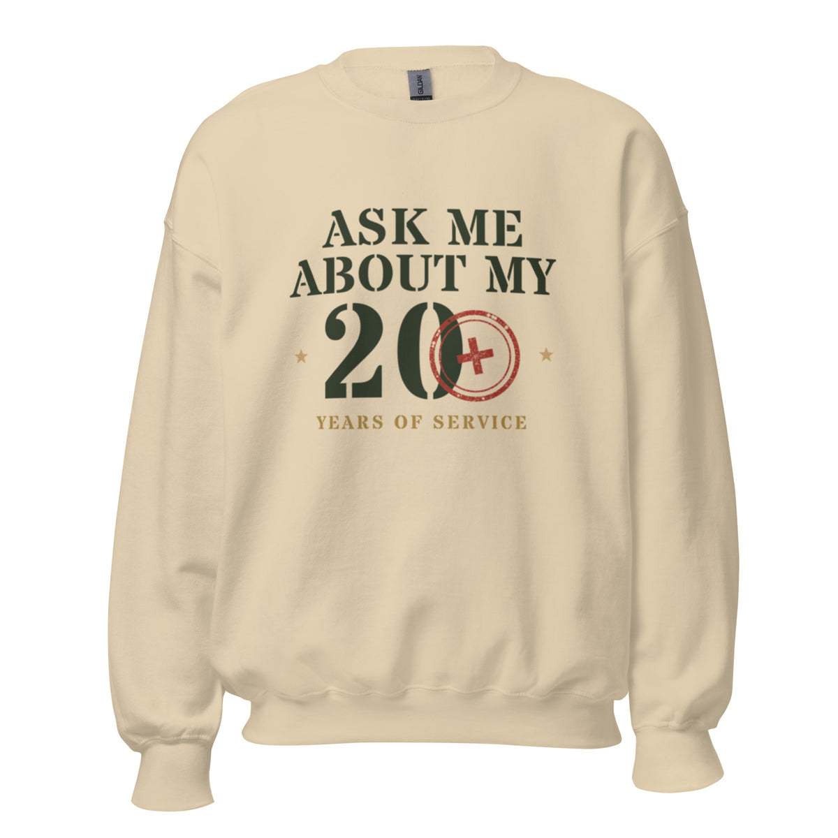 Ask Me About My 20 Plus Crewneck Sweatshirt in Sand, front, Twenty & Out