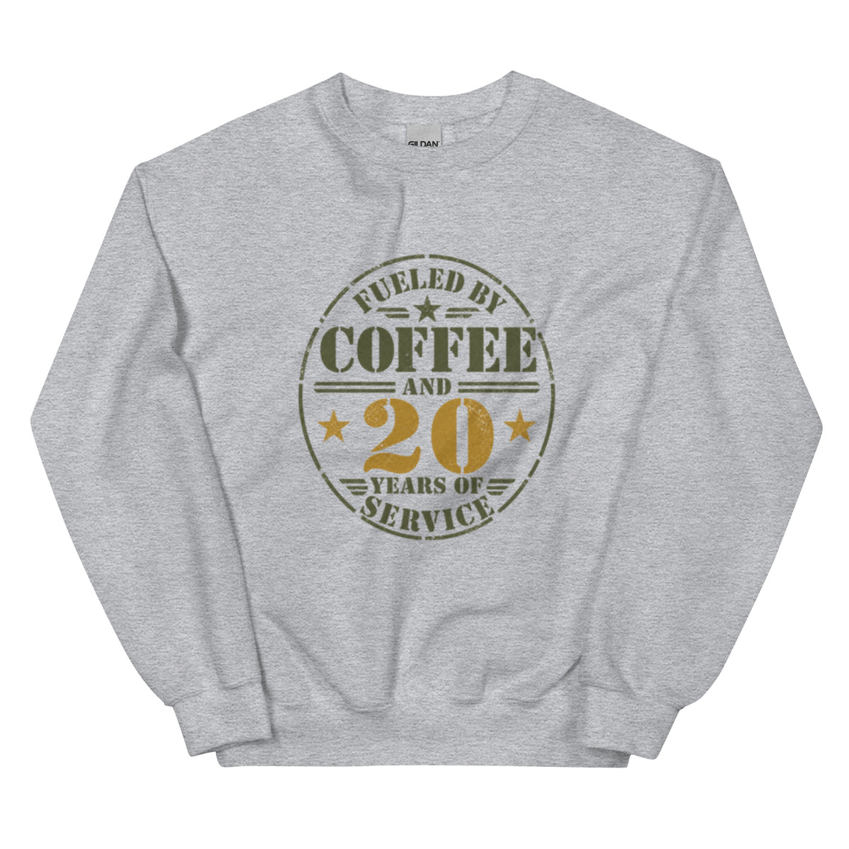Fueled By 20 Years of Service Crew Neck Sweatshirt in Sport Grey, front, Twenty & Out