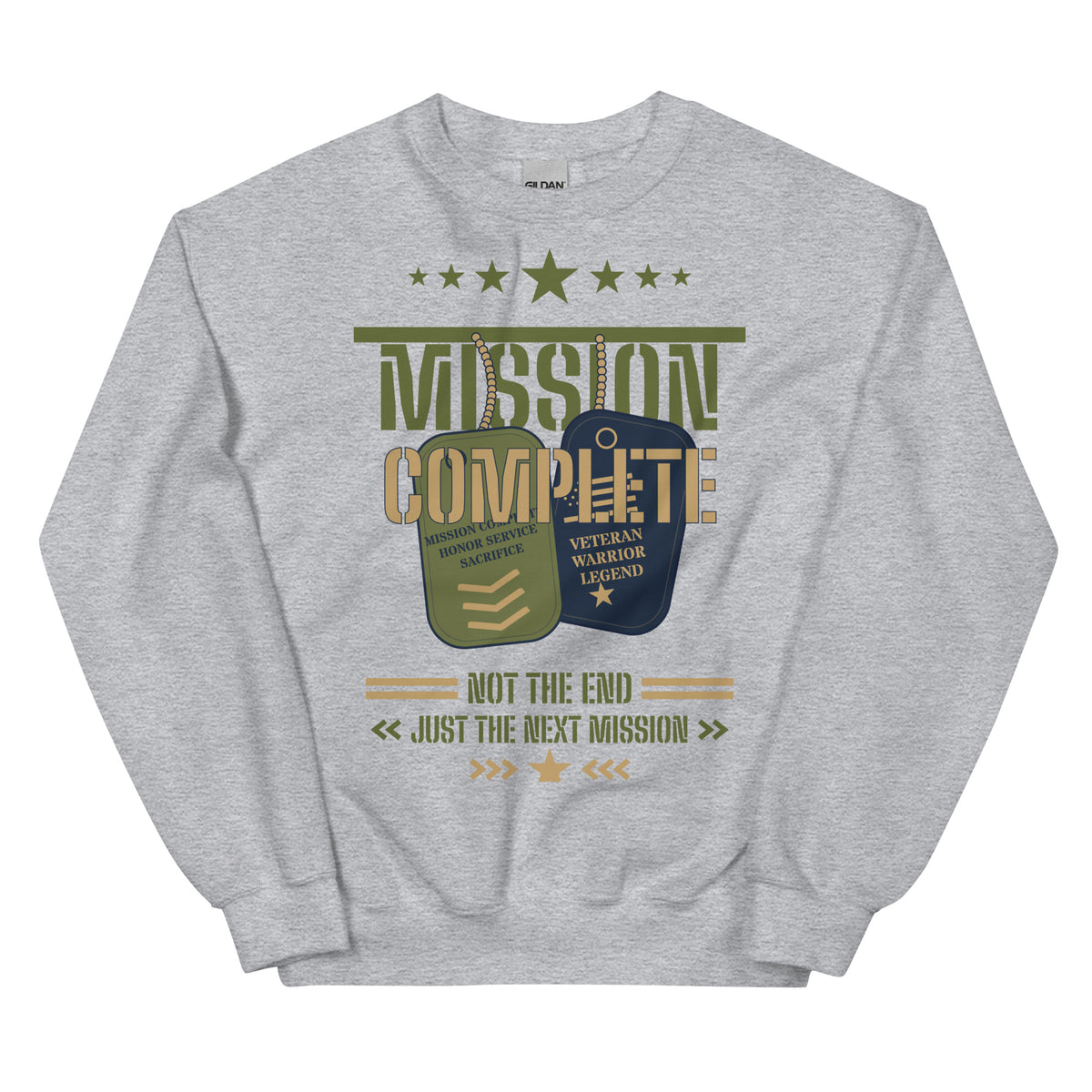 Mission Complete Crew Neck Sweatshirt in Sport Grey, front, Twenty & Out