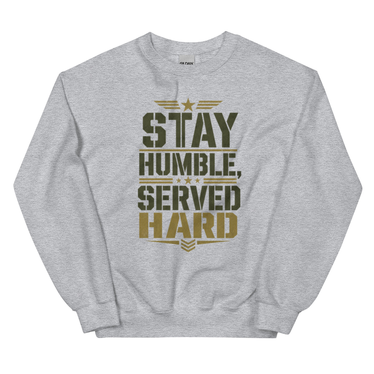 Stay Humble, Serve Hard Crew Neck Sweatshirt in Sport Grey, front, Twenty & Out