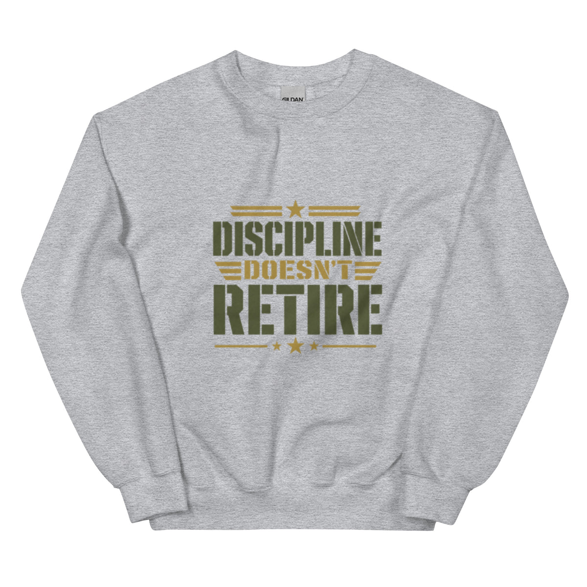 Discipline Doesn't Retire Crew Neck Sweatshirt in Sport Grey, front, Twenty & Out
