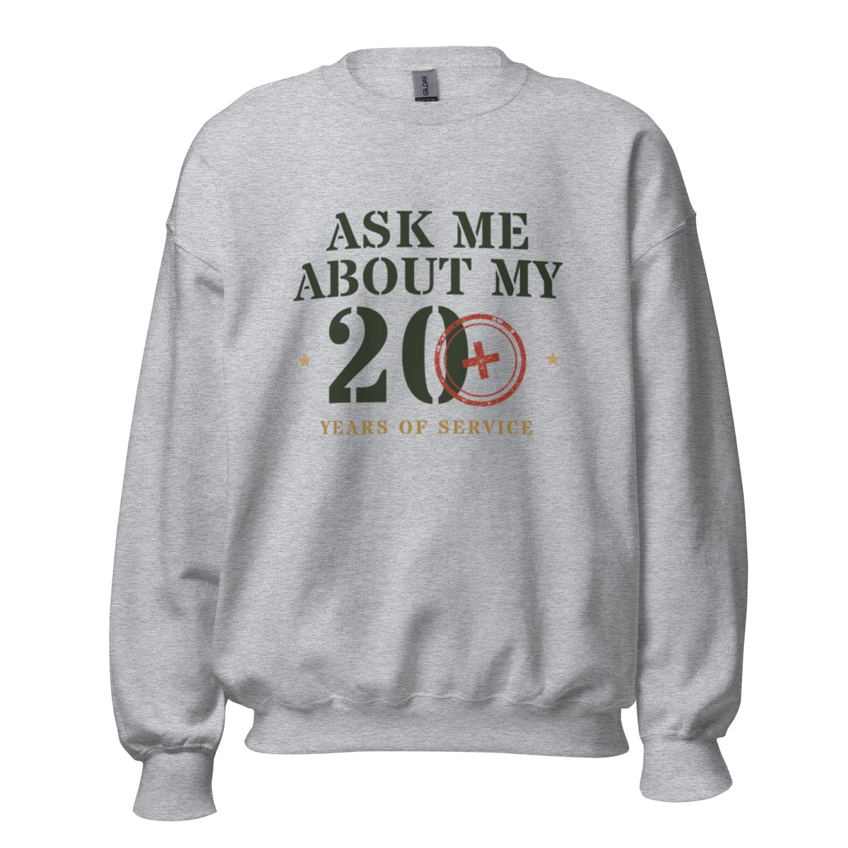Ask Me About My 20 Plus Crewneck Sweatshirt in Sport Grey, front, Twenty & Out