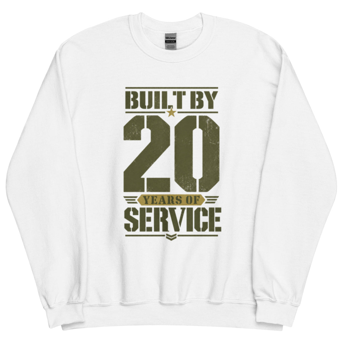 Built By 20 Years of Service Crew Neck Sweatshirt in White, front, Twenty & Out