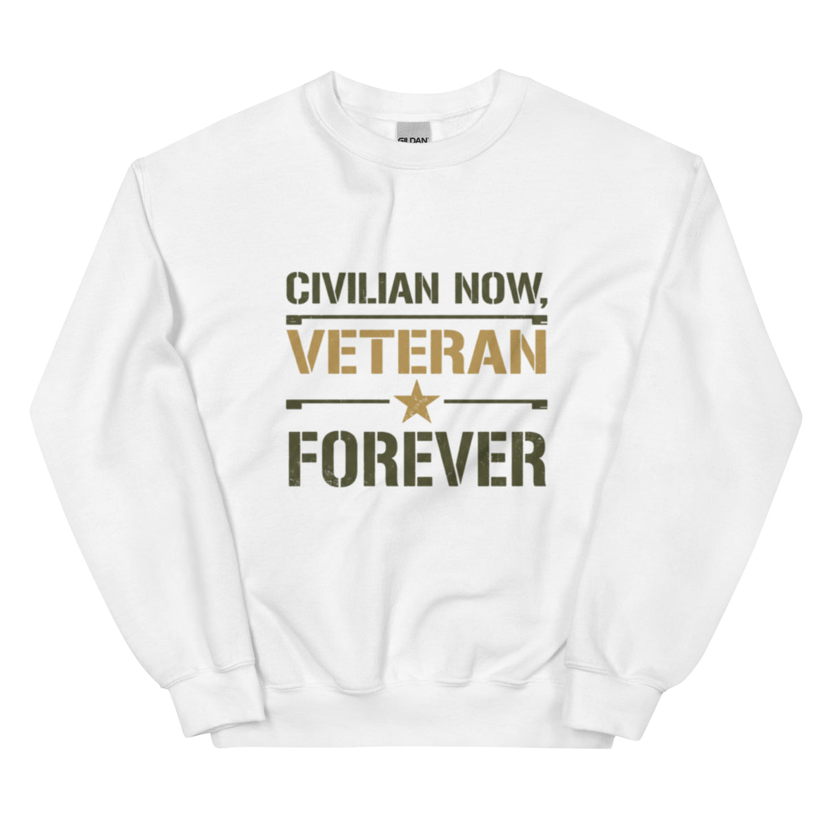 Civilian Now, Veteran Forever Crew Neck Sweatshirt in White, front, Twenty & Out