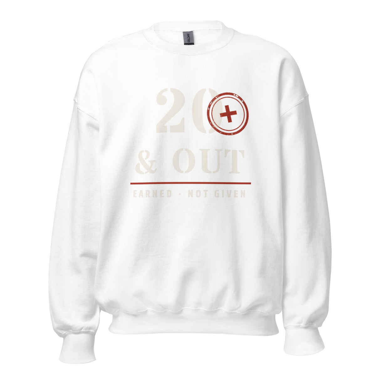20 Plus & Out Crew Neck Sweatshirt in White, front, Twenty & Out