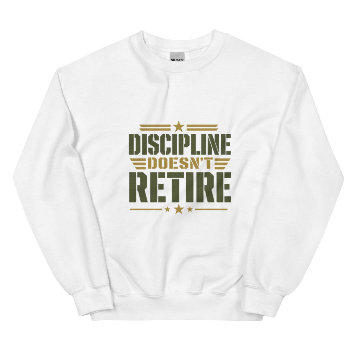 Discipline Doesn't Retire Crew Neck Sweatshirt in White, front, Twenty & Out