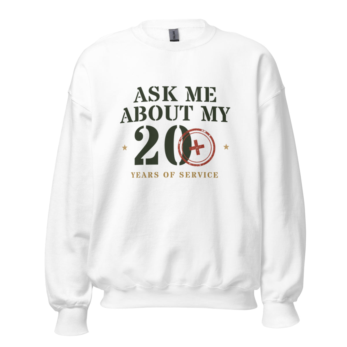 Ask Me About My 20 Plus Crewneck Sweatshirt in White, front, Twenty & Out