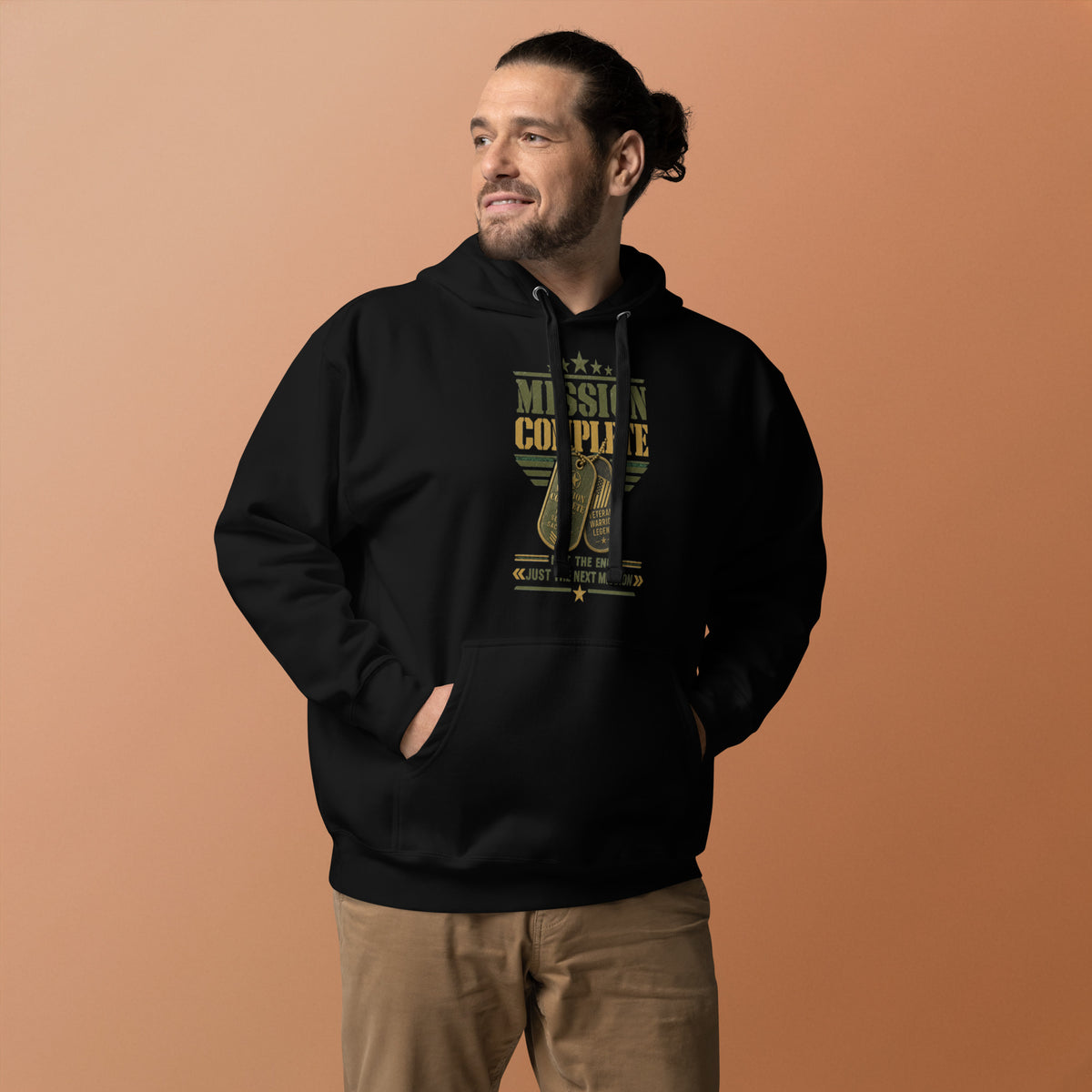 Mission Complete Hoodie in Black, front, Twenty & Out