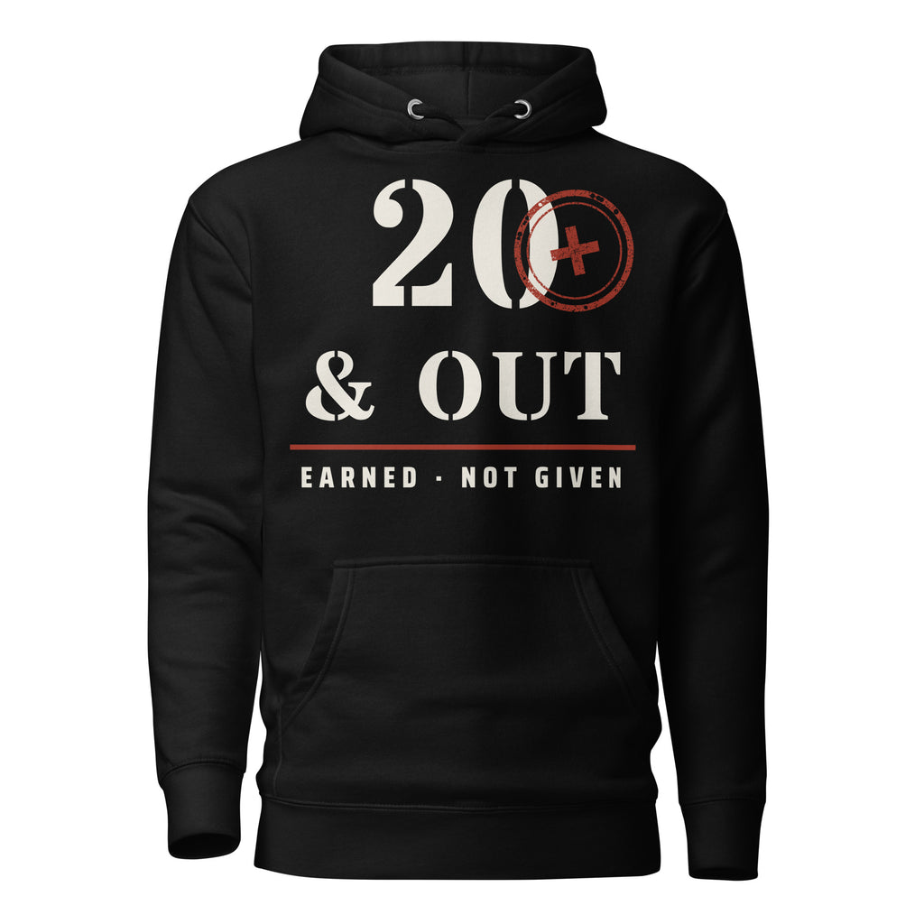 20 Plus & Out Hoodie in Black, front, Twenty & Out