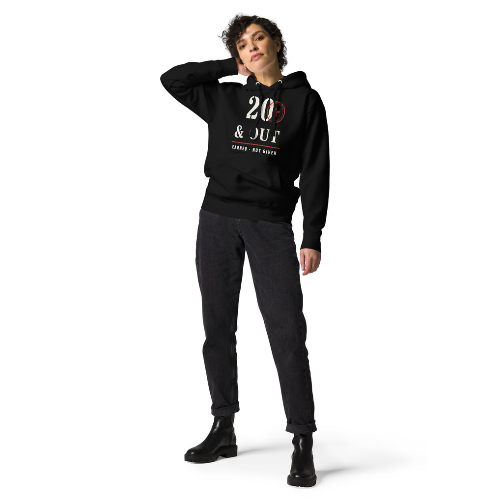 20 Plus & Out Hoodie in Black, front, Twenty & Out