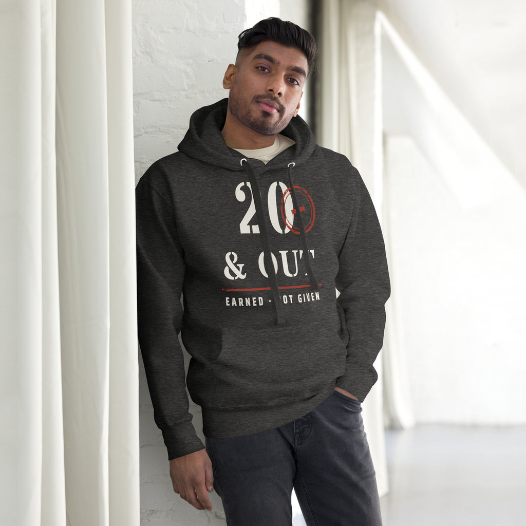 20 Plus & Out Hoodie in Charcoal Heather, front, Twenty & Out
