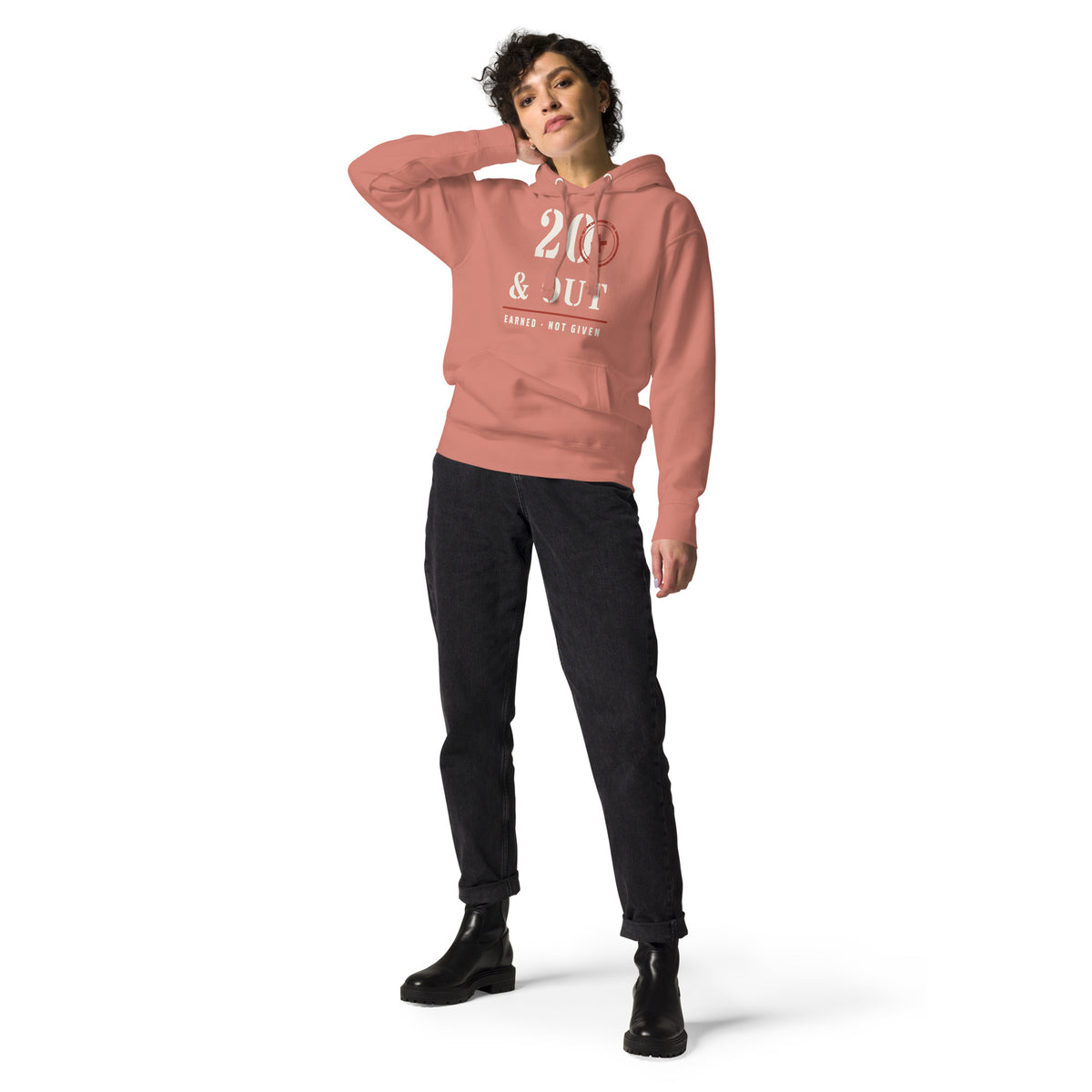 20 Plus & Out Hoodie in Dusty Rose, front, Twenty & Out