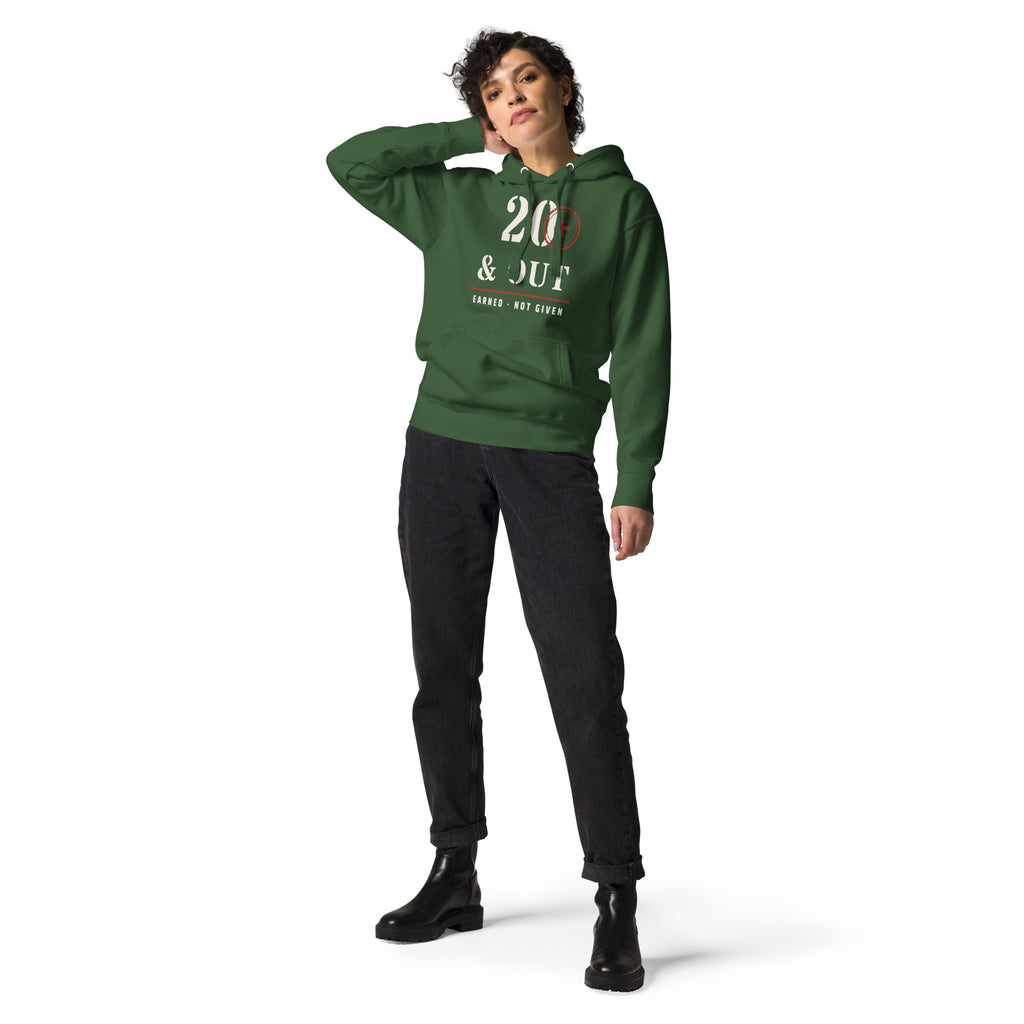 20 Plus & Out Hoodie in Forest Green, front, Twenty & Out
