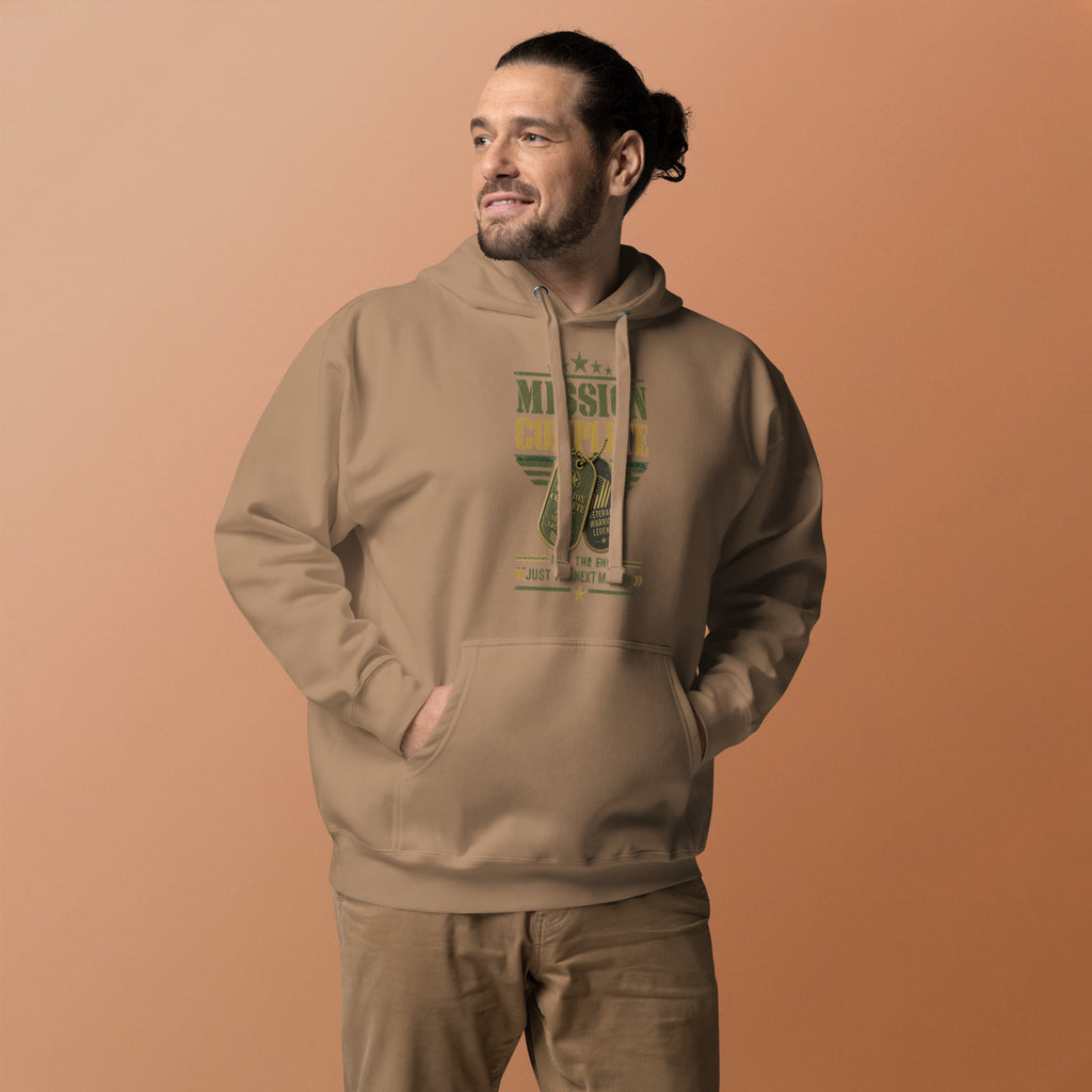 Mission Complete Hoodie in Latte, front, Twenty & Out