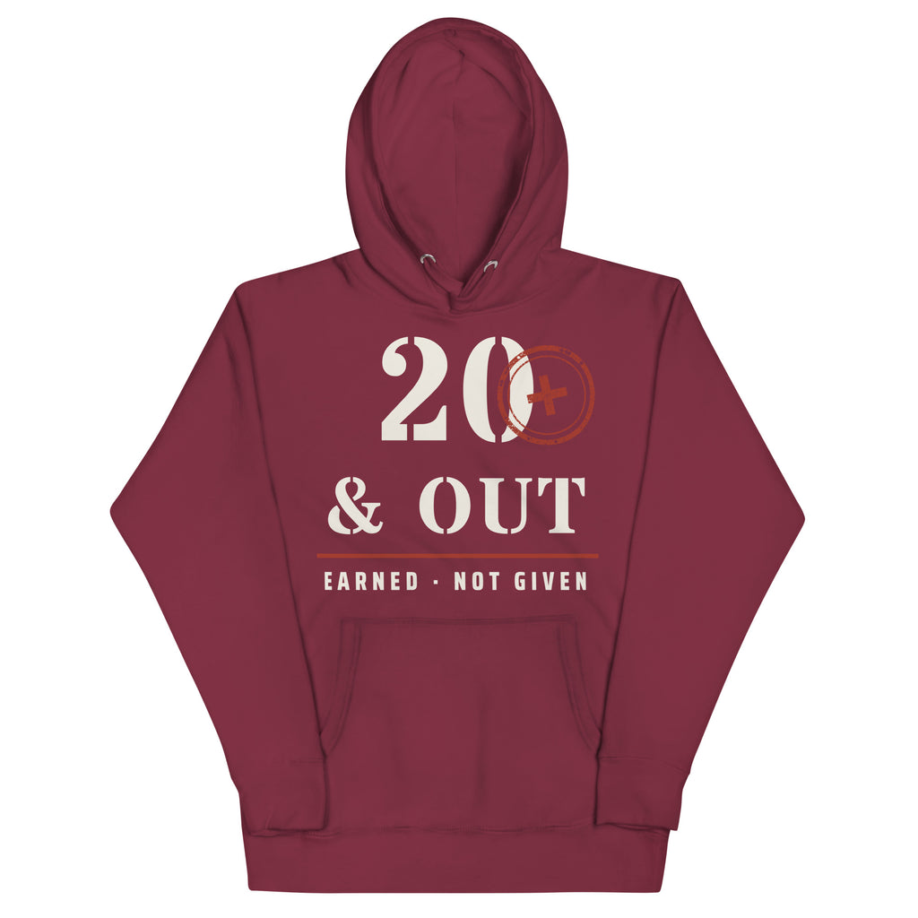 20 Plus & Out Hoodie in Maroon, front, Twenty & Out