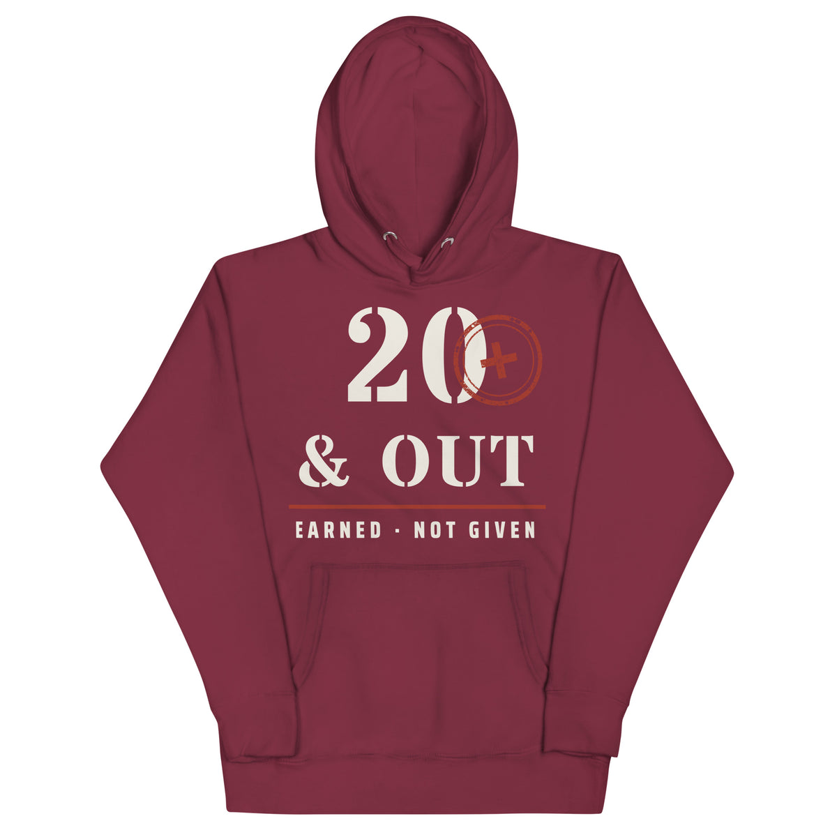 20 Plus & Out Hoodie in Maroon, front, Twenty & Out