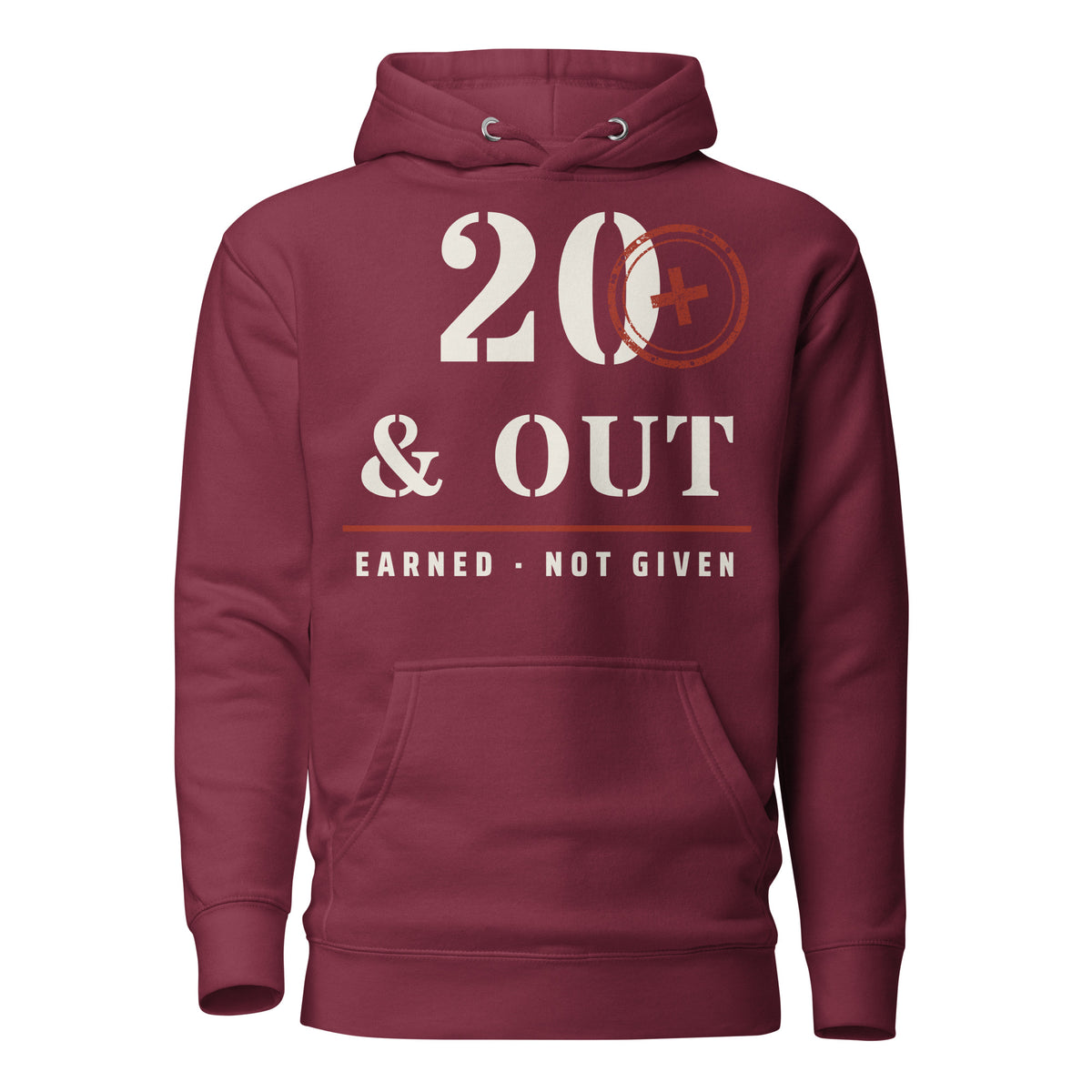 20 Plus & Out Hoodie in Maroon, front, Twenty & Out