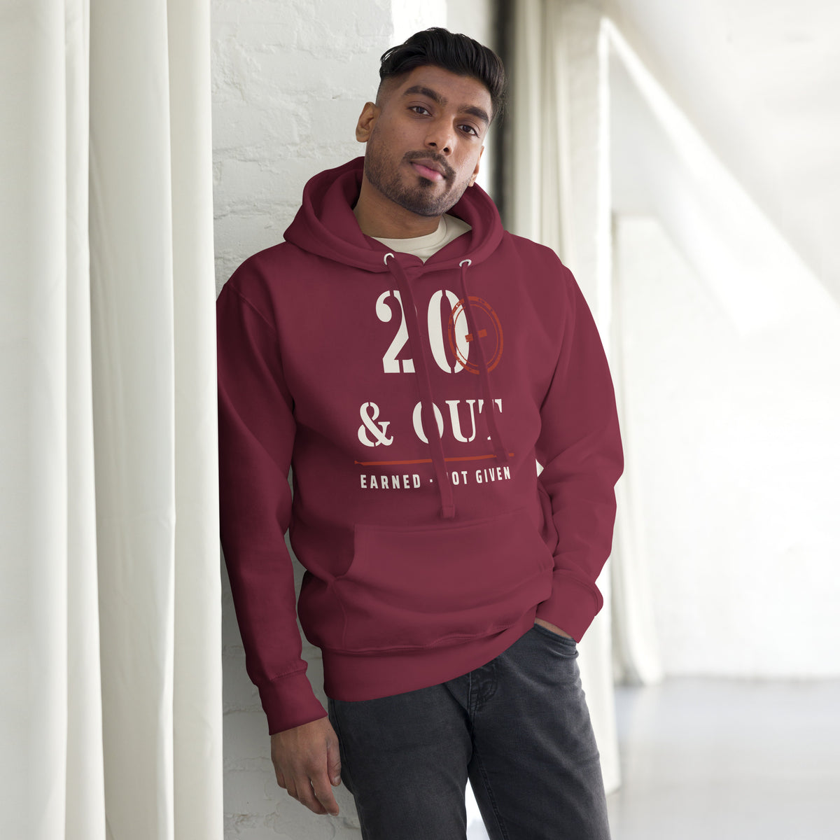 20 Plus & Out Hoodie in Maroon, front, Twenty & Out