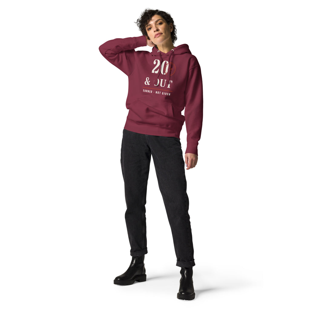 20 Plus & Out Hoodie in Maroon, front, Twenty & Out