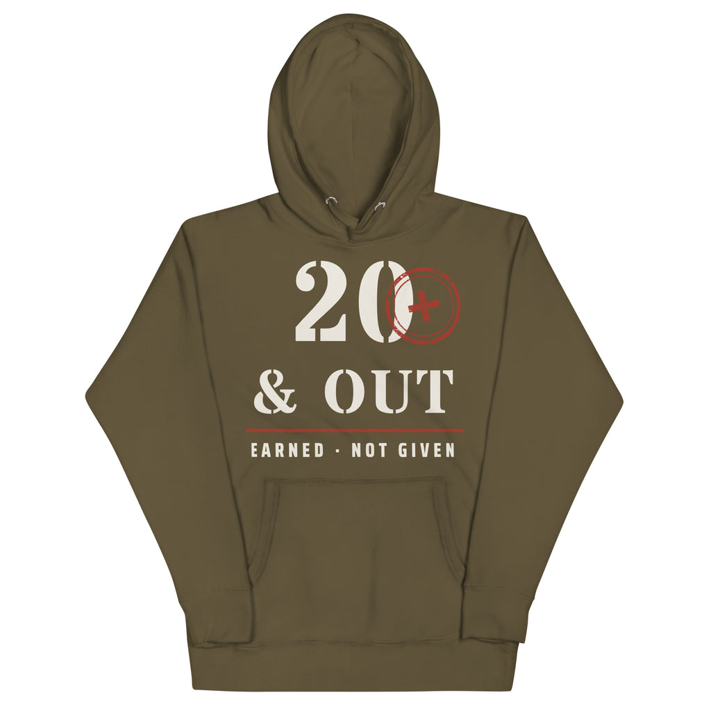 20 Plus & Out Hoodie in Military Green, front, Twenty & Out