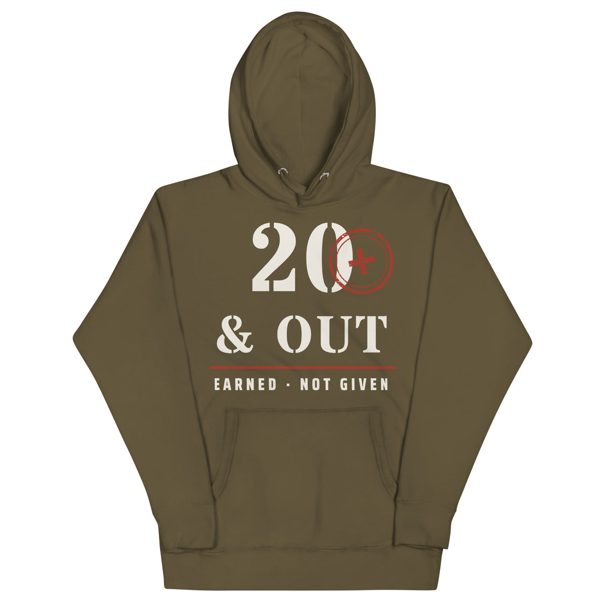 20 Plus & Out Hoodie in Military Green, front, Twenty & Out