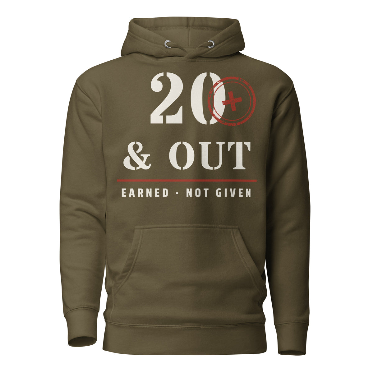 20 Plus & Out Hoodie in Military Green, front, Twenty & Out