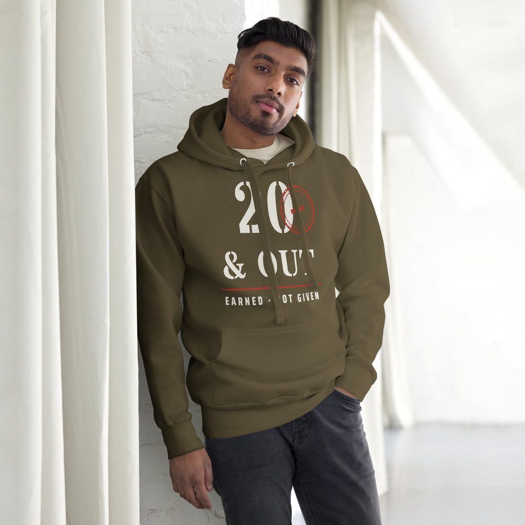 20 Plus & Out Hoodie in Military Green, front, Twenty & Out
