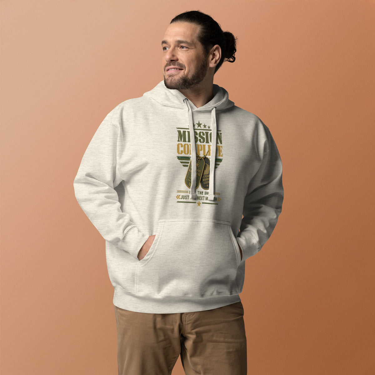 Mission Complete Hoodie in Oatmeal Heather, front, Twenty & Out