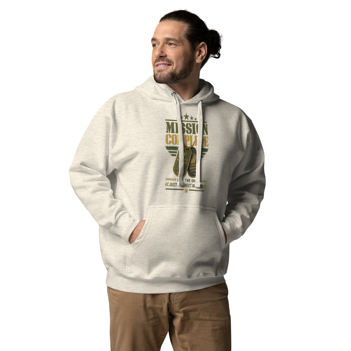Mission Complete Hoodie in Oatmeal Heather, front, Twenty & Out