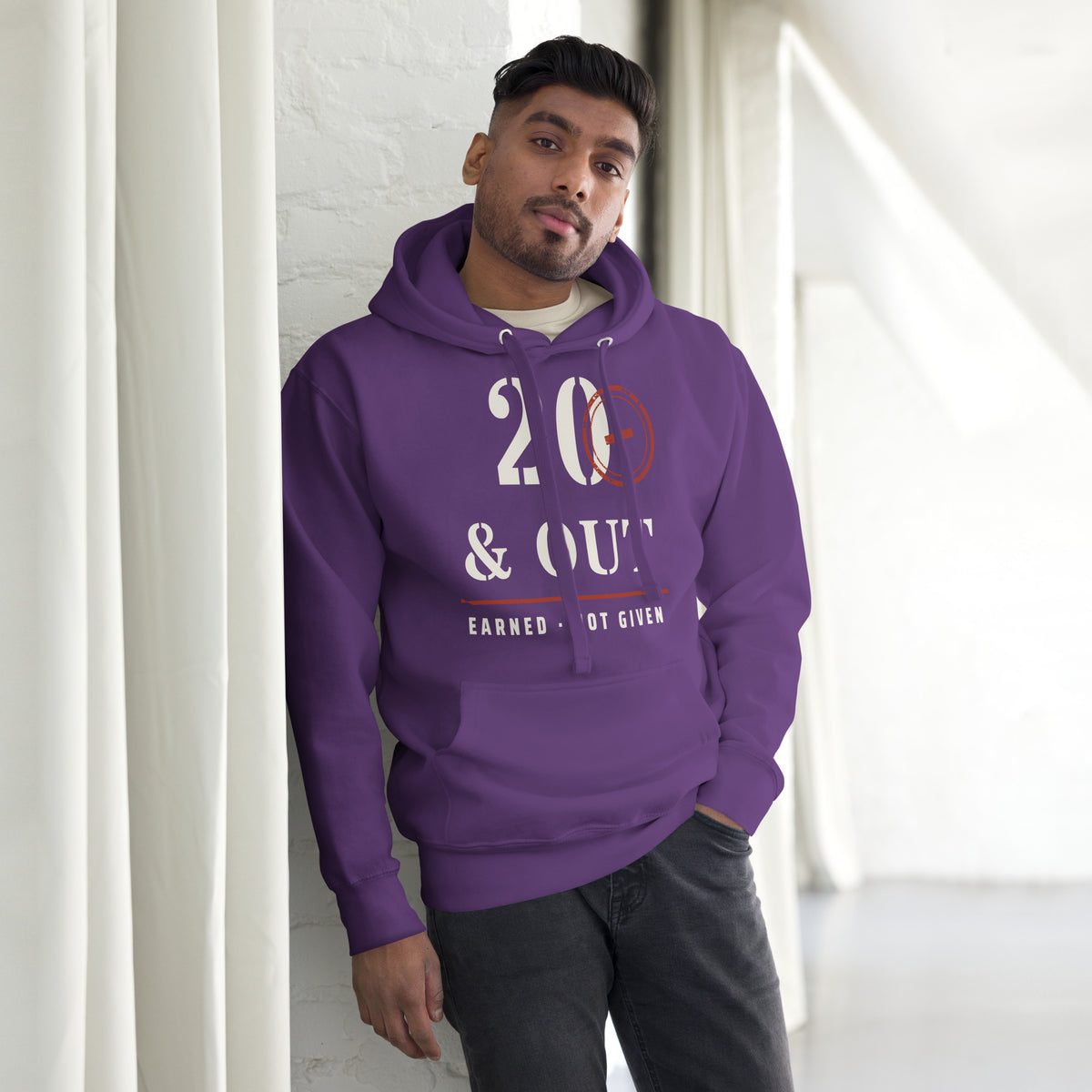 20 Plus & Out Hoodie in Purple, front, Twenty & Out
