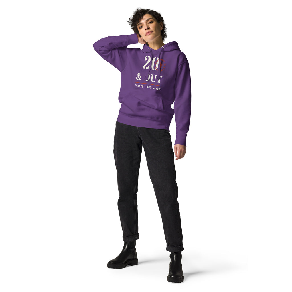 20 Plus & Out Hoodie in Purple, front, Twenty & Out