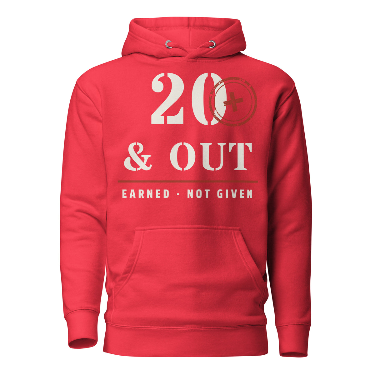 20 Plus & Out Hoodie in Team Red, front, Twenty & Out